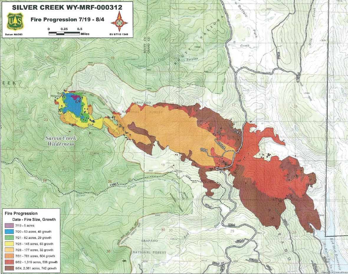 The map shows the growth of the fire since it began July 19. Residents of Old Park and surrounding areas have been put on alert and are in the "ready" stage. The next step if needed would be "set" or pre-evacuation. Preevacuation is where property owners pack valuables and necessities and are prepared to leave. The final stage is "go" where those living there are asked to leave.