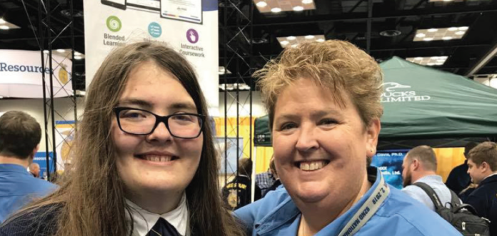Emma Daly is among a small percentage of FFA members to earn the FFA State Degree. She is pictured with her mom, Aggie Daly, at last year’s National FFA Convention. The State Convention is scheduled for June 8 and is awaiting a May 8 decision to see if it is happening.