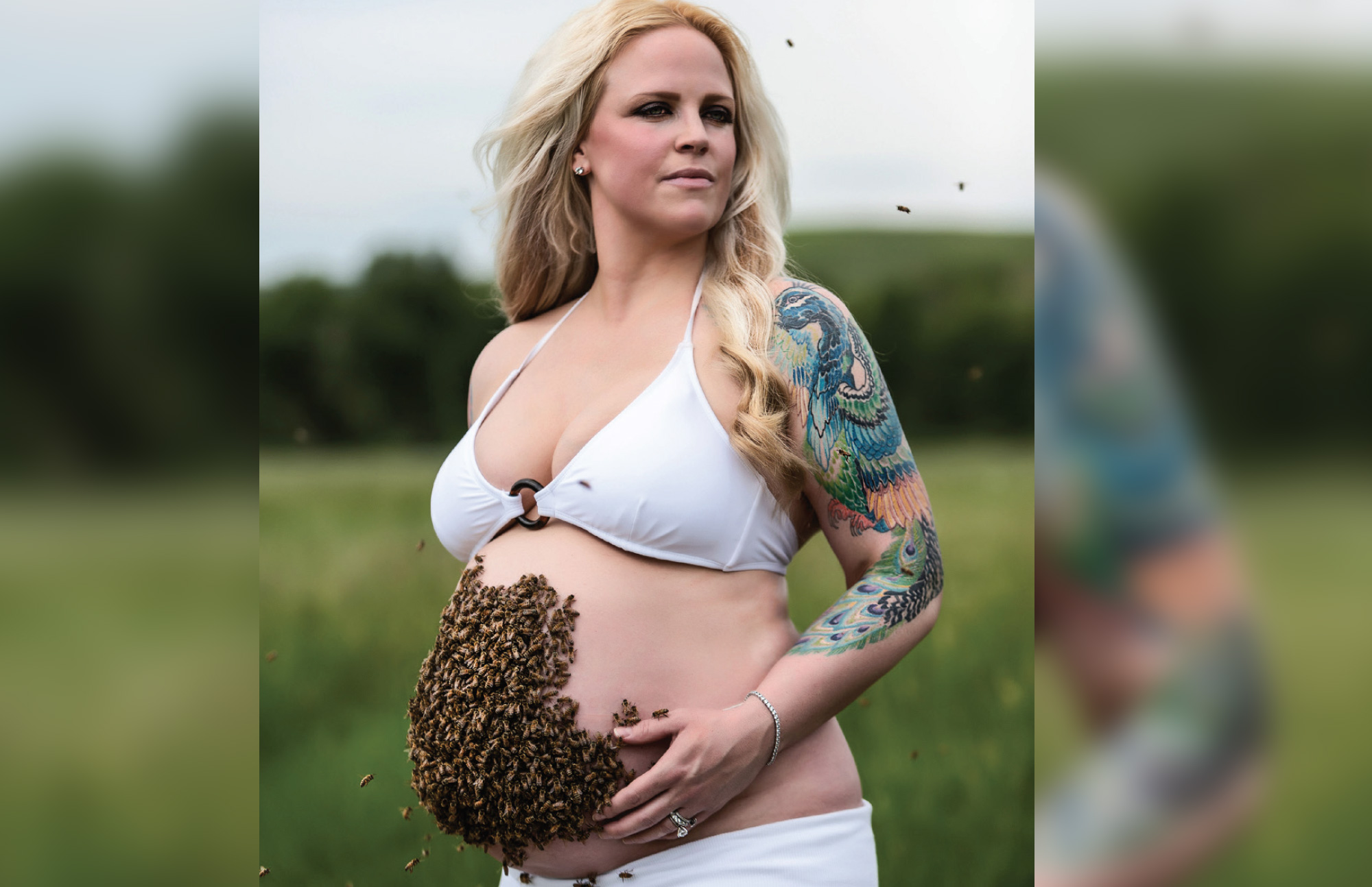 photo by Brooke Welch | Bethany Baker poses with her bees in Hayden. Bethany is the wife of Perry Baker, formerly of Granby, and an owner at Outlaw Apiaries.