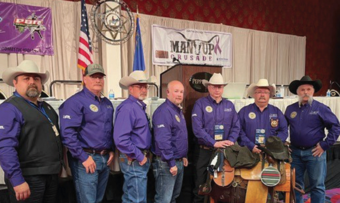 Grand County Sheriff Brett Schroetlin joins other leaders of the Western States Sheriffs’ Association. (l to r) Sergeant at Arms Ray Del Bosque, Treasurer Gary Bettencourt, Secretary Cory Helton, Vice President Schroetlin, President Leo Dutton, Immediate Past President Fred Lamphere, and Executive Director Jim Pond.